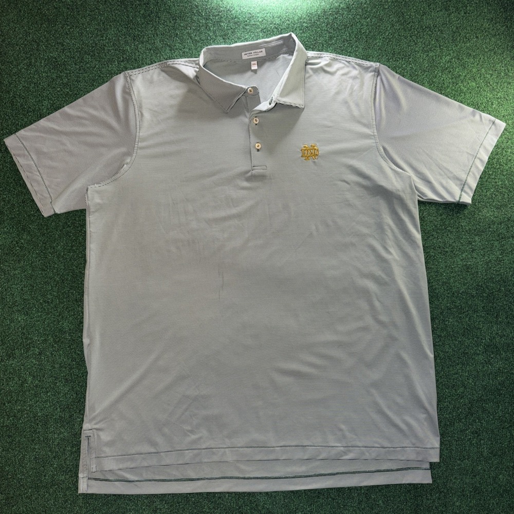 Peter Millar Summer Comfort Notre Dame Logo Polo Men's 2XL Green White Stripe - Picture 1 of 6